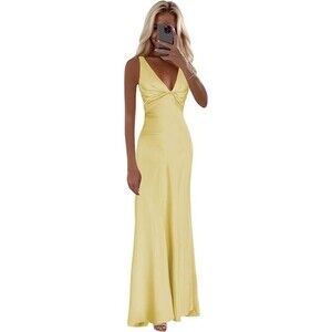 Halter Silk Prom Dresses 2025 Mermaid Long Satin Yellow Dress for Women